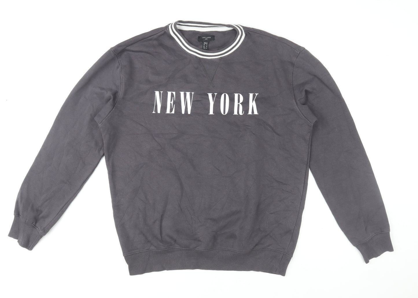 New Look Men Grey New York Crew Neck Sweatshirt Size M