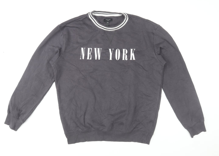 New Look Men Grey New York Crew Neck Sweatshirt Size M