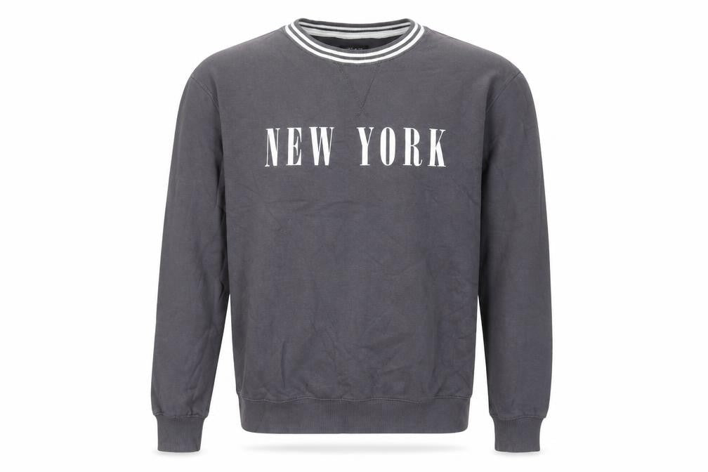 Front view of New Look Men Grey New York Crew Neck Sweatshirt, size M
