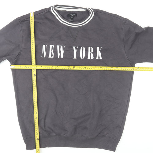 New Look Men Grey New York Crew Neck Sweatshirt Size M