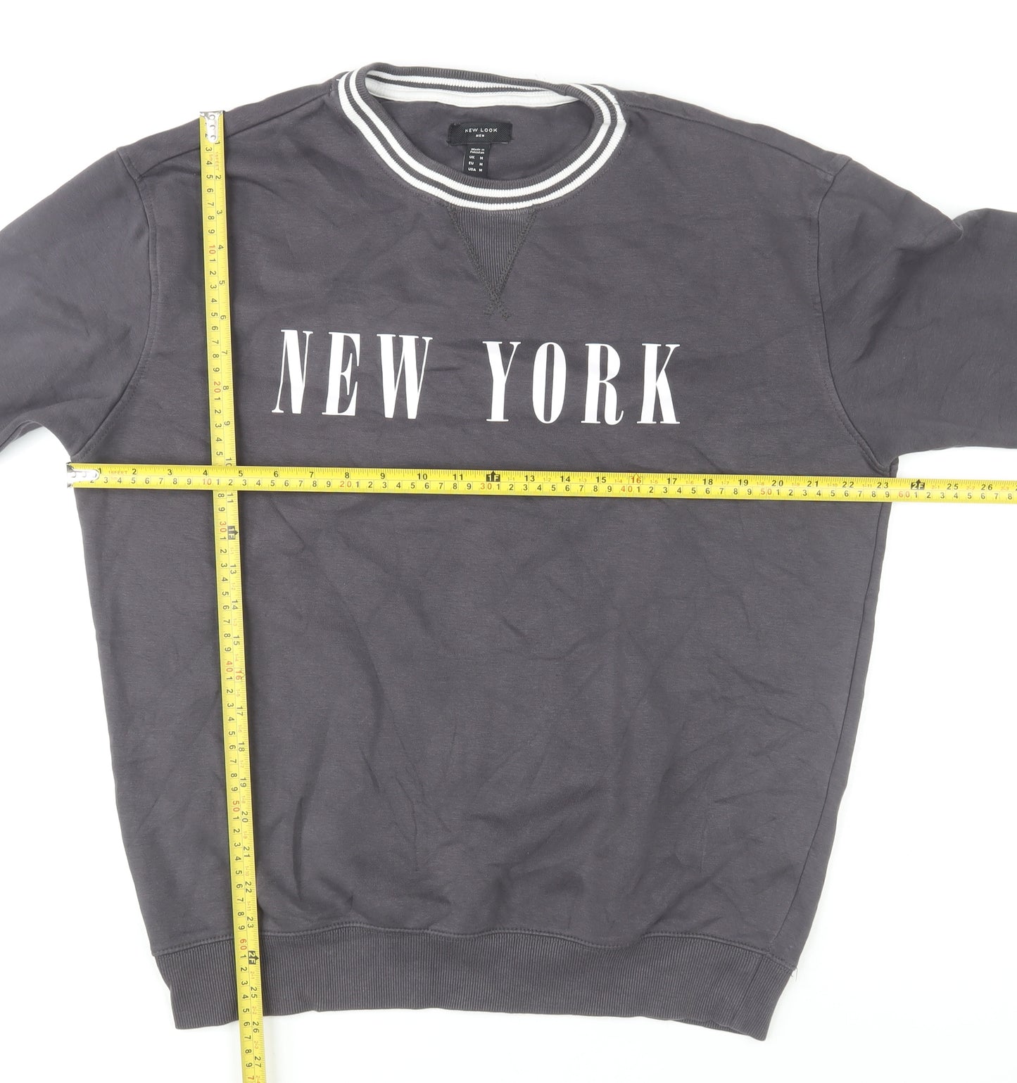 New Look Men Grey New York Crew Neck Sweatshirt Size M