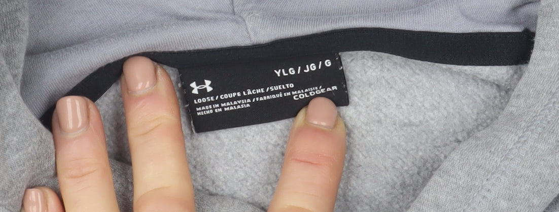 Under Armour Boys Grey Pullover Hoodie 13-14 Years Fleece ColdGear
