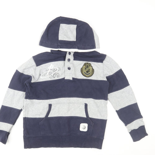 Zara Boys Blue Striped Henley Hoodie 9-10 Years Cotton Casual Top