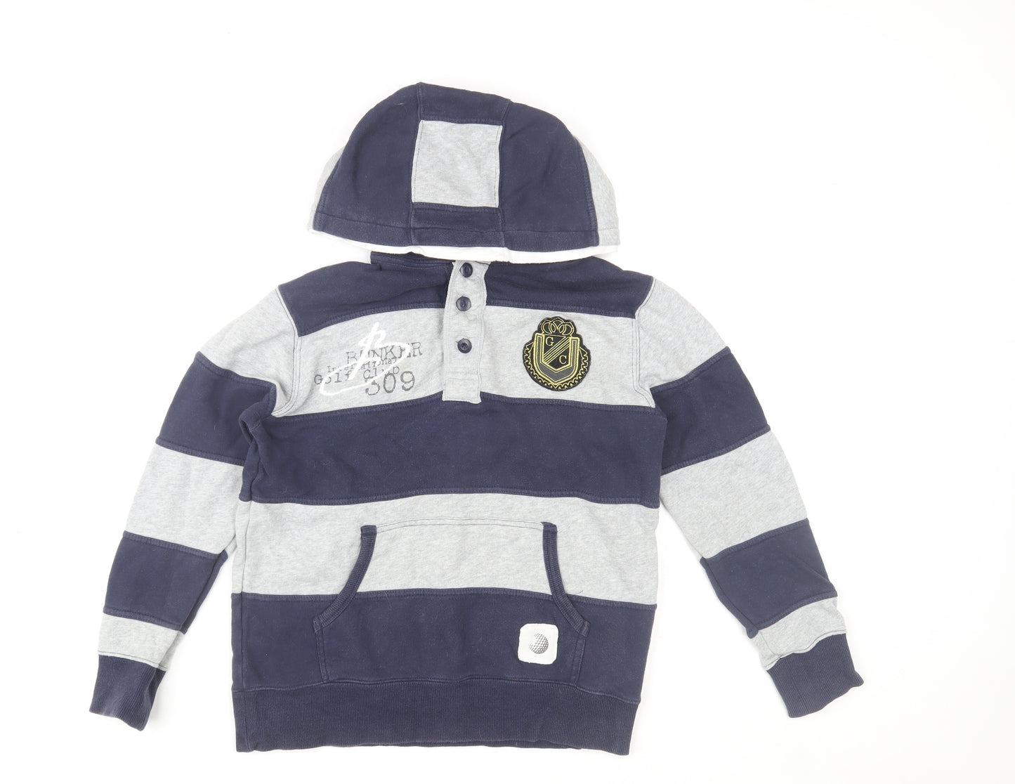 Zara Boys Blue Striped Henley Hoodie 9-10 Years Cotton Casual Top