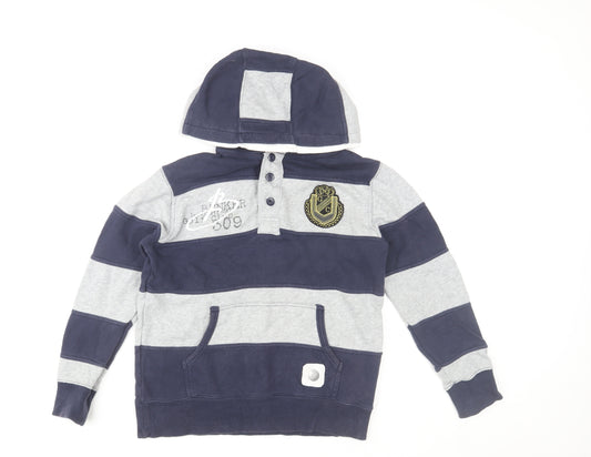 Zara Boys Blue Striped Henley Hoodie 9-10 Years Cotton Casual Top