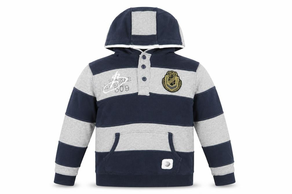 Zara Boys Blue Striped Henley Hoodie 9-10 Years Cotton Casual Top