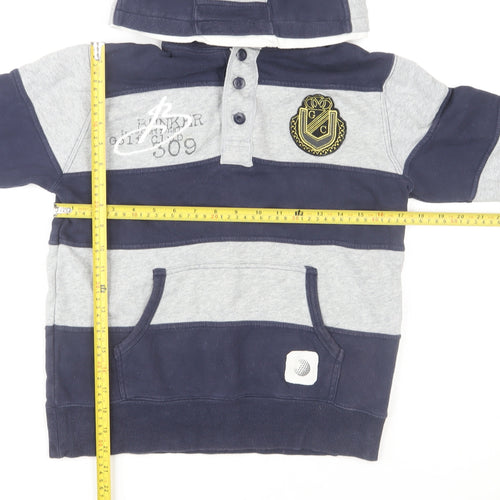 Zara Boys Blue Striped Henley Hoodie 9-10 Years Cotton Casual Top