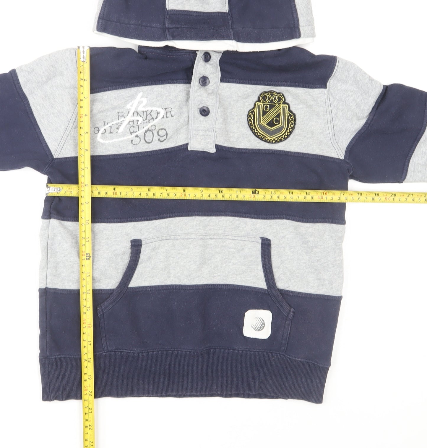 Zara Boys Blue Striped Henley Hoodie 9-10 Years Cotton Casual Top