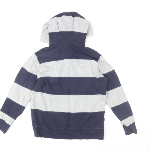 Zara Boys Blue Striped Henley Hoodie 9-10 Years Cotton Casual Top