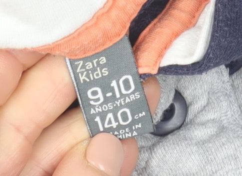 Zara Boys Blue Striped Henley Hoodie 9-10 Years Cotton Casual Top