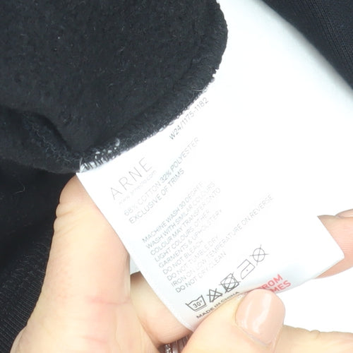 ARNE Men's Black Pullover Hoodie XS Fleece Cotton Blend