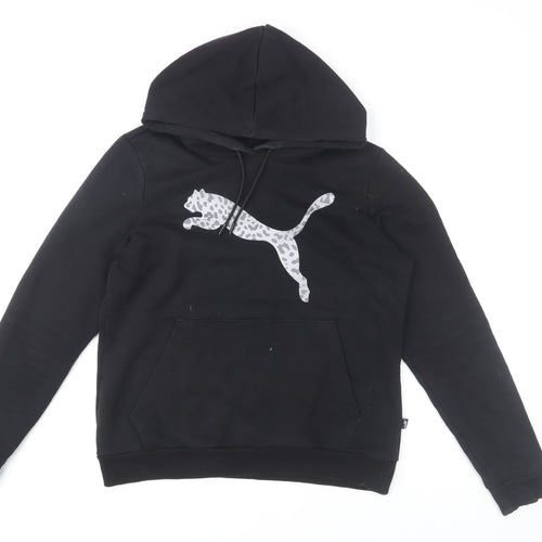 Puma Womens Black Leopard Logo Pullover Hoodie Size M