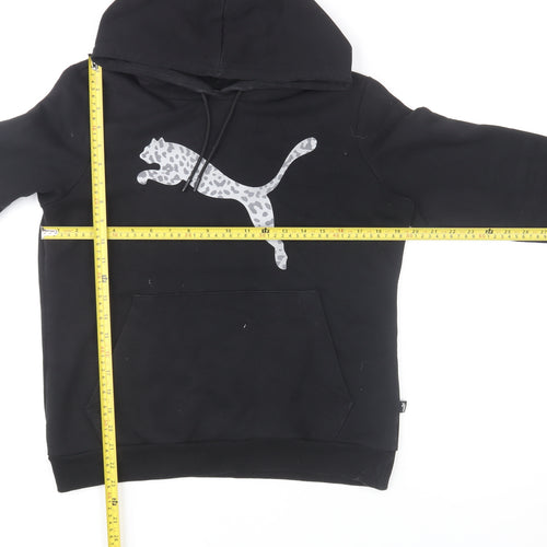 Puma Womens Black Leopard Logo Pullover Hoodie Size M