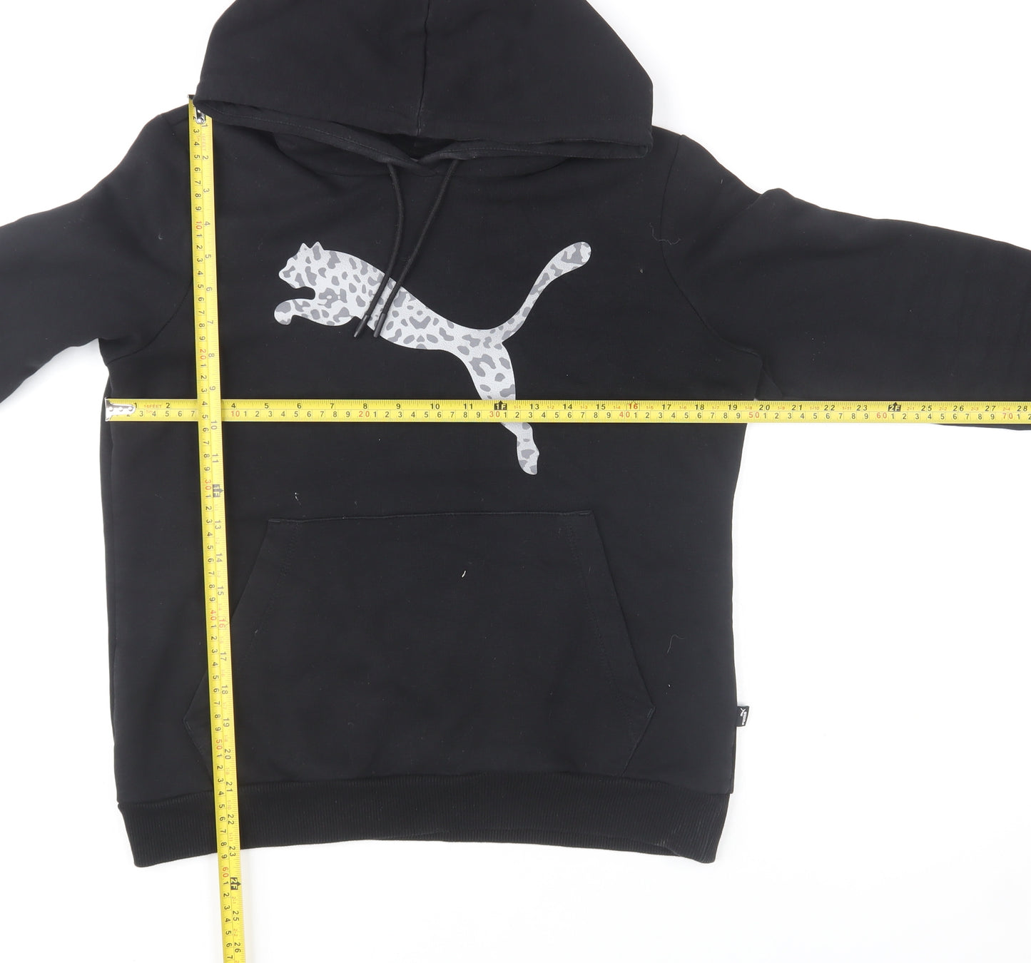 Puma Womens Black Leopard Logo Pullover Hoodie Size M