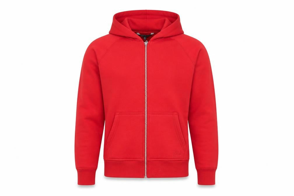 Front view of French Connection Men's Red Hooded Full Zip Basic Jacket M