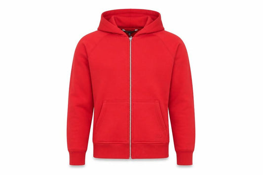 Front view of French Connection Men's Red Hooded Full Zip Basic Jacket M