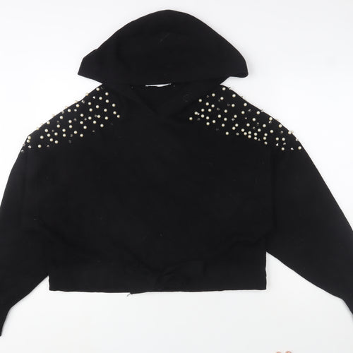 ZARA Women’s Black Beaded Hooded Pullover Jumper Size M