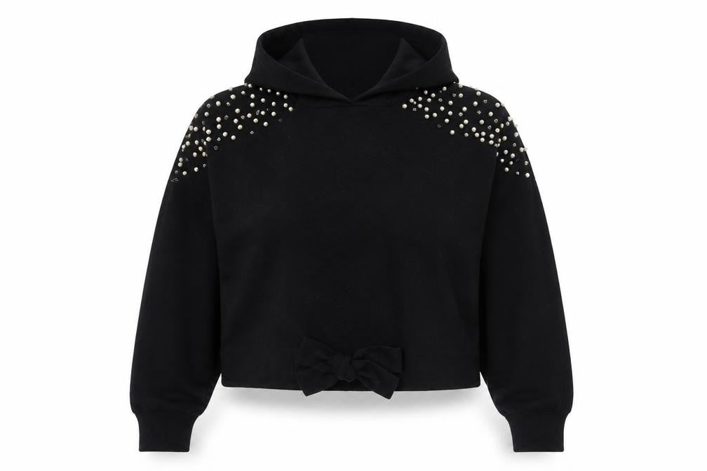 Front view of Zara Women’s Black Beaded Hooded jumper, size M