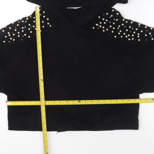 ZARA Women’s Black Beaded Hooded Pullover Jumper Size M