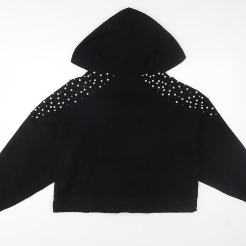 ZARA Women’s Black Beaded Hooded Pullover Jumper Size M