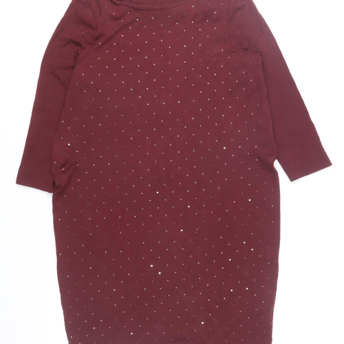 Jaeger Women Red Beaded Sheath Knee Length Dress Size M