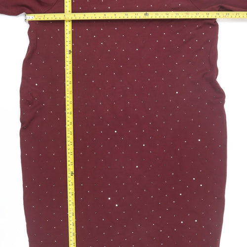 Jaeger Women Red Beaded Sheath Knee Length Dress Size M