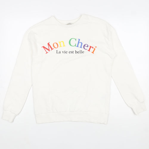 George Women White Mon Cheri Rainbow Print Pullover Sweatshirt Size M