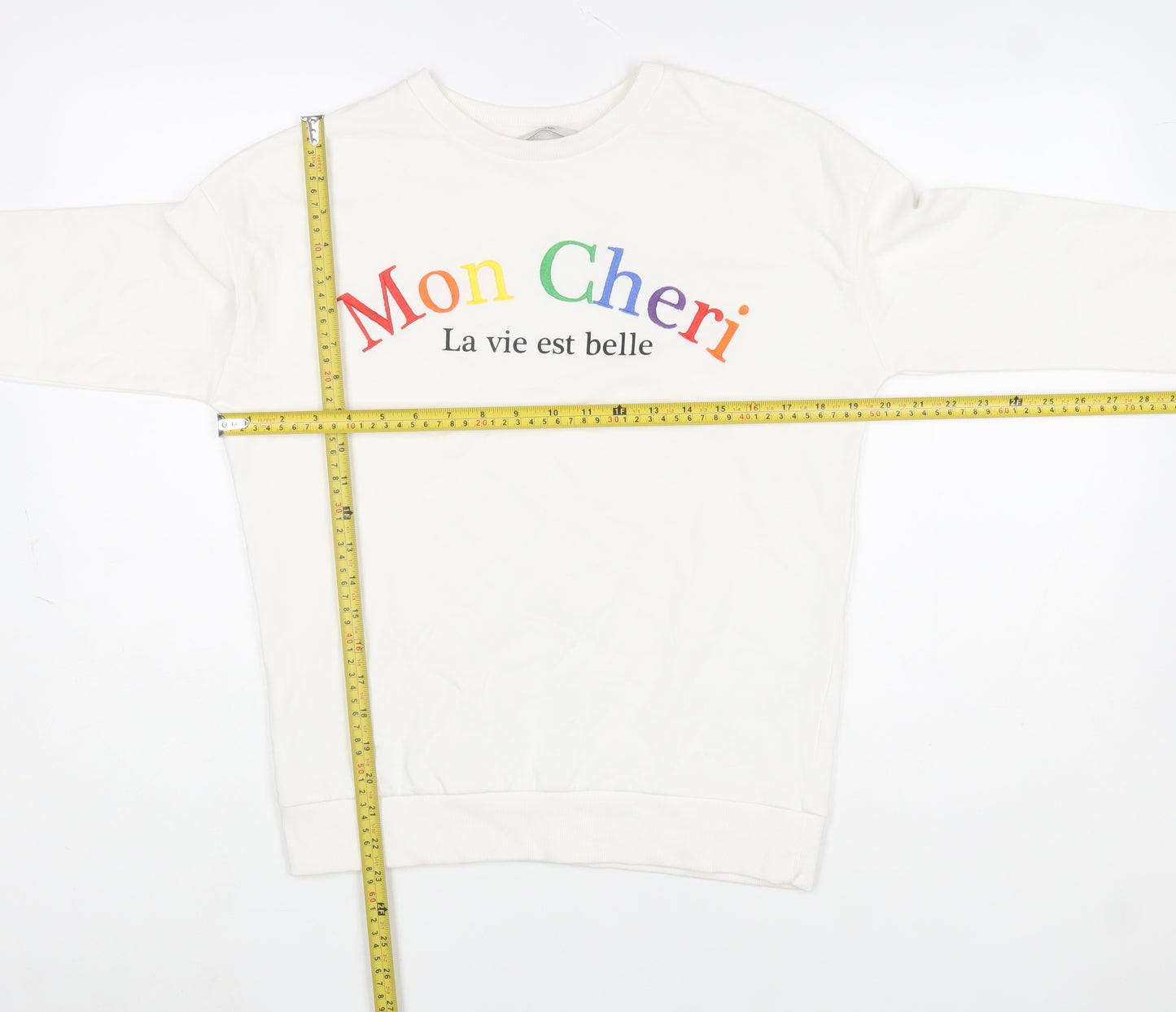 George Women White Mon Cheri Rainbow Print Pullover Sweatshirt Size M