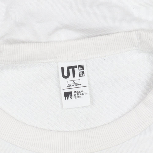 Uniqlo Men White Graphic Art Sweatshirt S Pullover Crew Neck MFA Boston