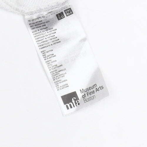 Uniqlo Men White Graphic Art Sweatshirt S Pullover Crew Neck MFA Boston
