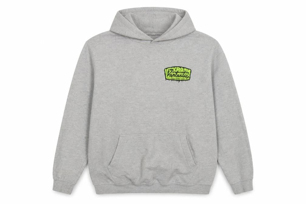 Front view of Avidsbrands men’s grey pullover hoodie l graphic logo sweatshirt