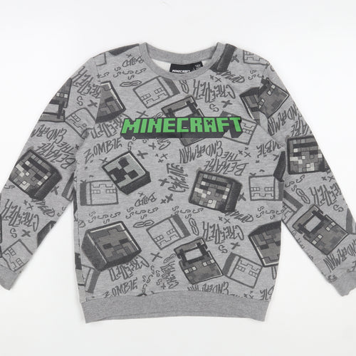 Minecraft Boys Grey Pullover Fleece Sweatshirt 9-10 Years Graphic Print