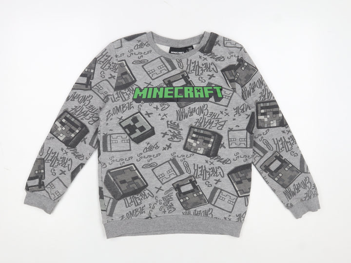 Minecraft Boys Grey Pullover Fleece Sweatshirt 9-10 Years Graphic Print