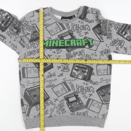 Minecraft Boys Grey Pullover Fleece Sweatshirt 9-10 Years Graphic Print