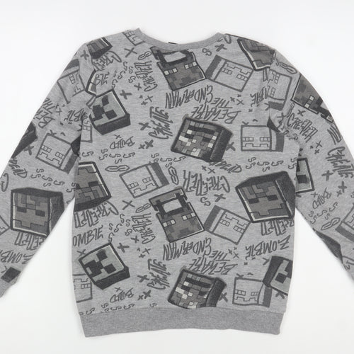 Minecraft Boys Grey Pullover Fleece Sweatshirt 9-10 Years Graphic Print