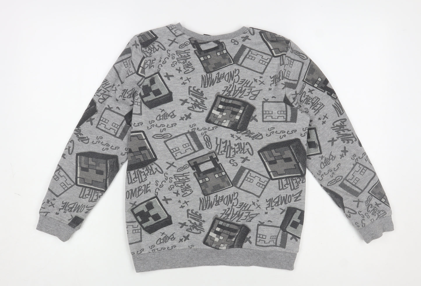 Minecraft Boys Grey Pullover Fleece Sweatshirt 9-10 Years Graphic Print