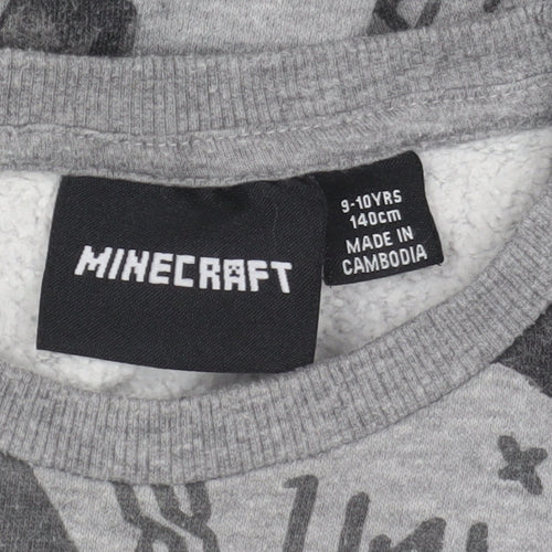 Minecraft Boys Grey Pullover Fleece Sweatshirt 9-10 Years Graphic Print