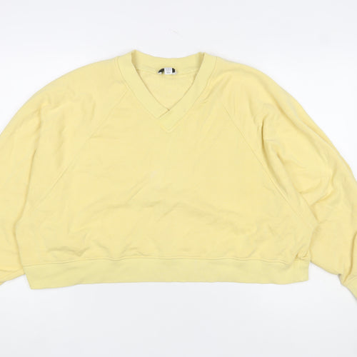 Topshop Women Petite Yellow V-Neck Long Sleeve Pullover Sweatshirt M