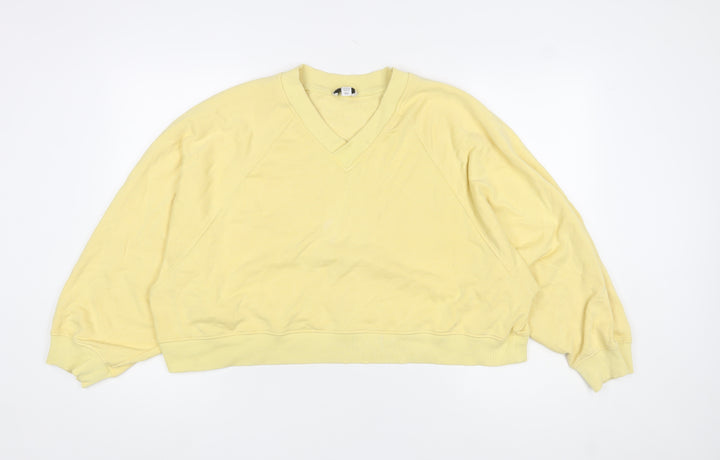 Topshop Women Petite Yellow V-Neck Long Sleeve Pullover Sweatshirt M
