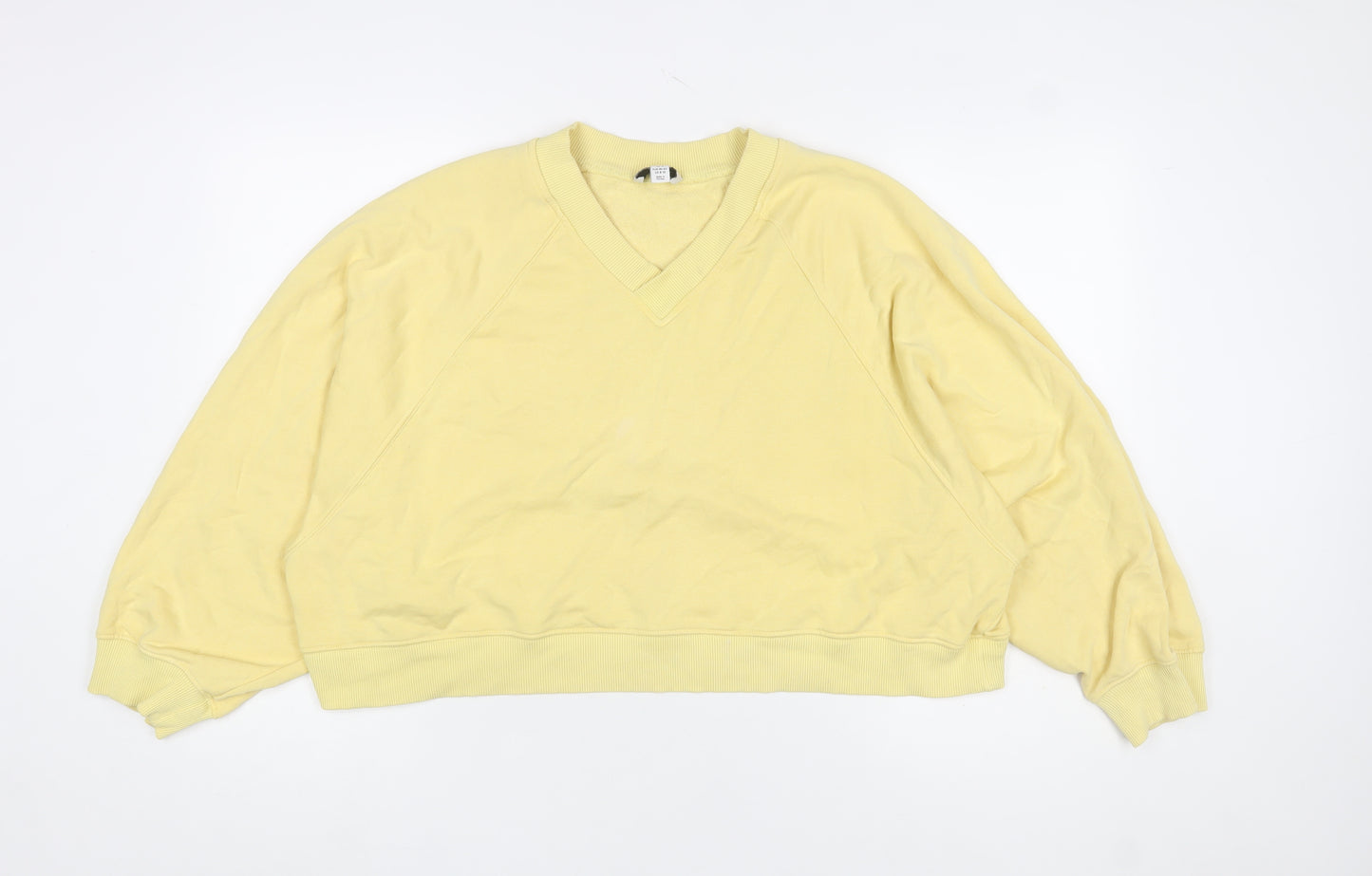 Topshop Women Petite Yellow V-Neck Long Sleeve Pullover Sweatshirt M