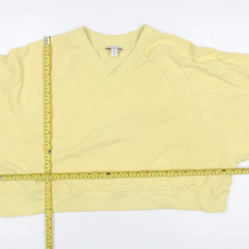 Topshop Women Petite Yellow V-Neck Long Sleeve Pullover Sweatshirt M