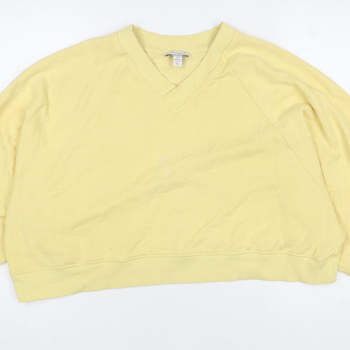 Topshop Women Petite Yellow V-Neck Long Sleeve Pullover Sweatshirt M