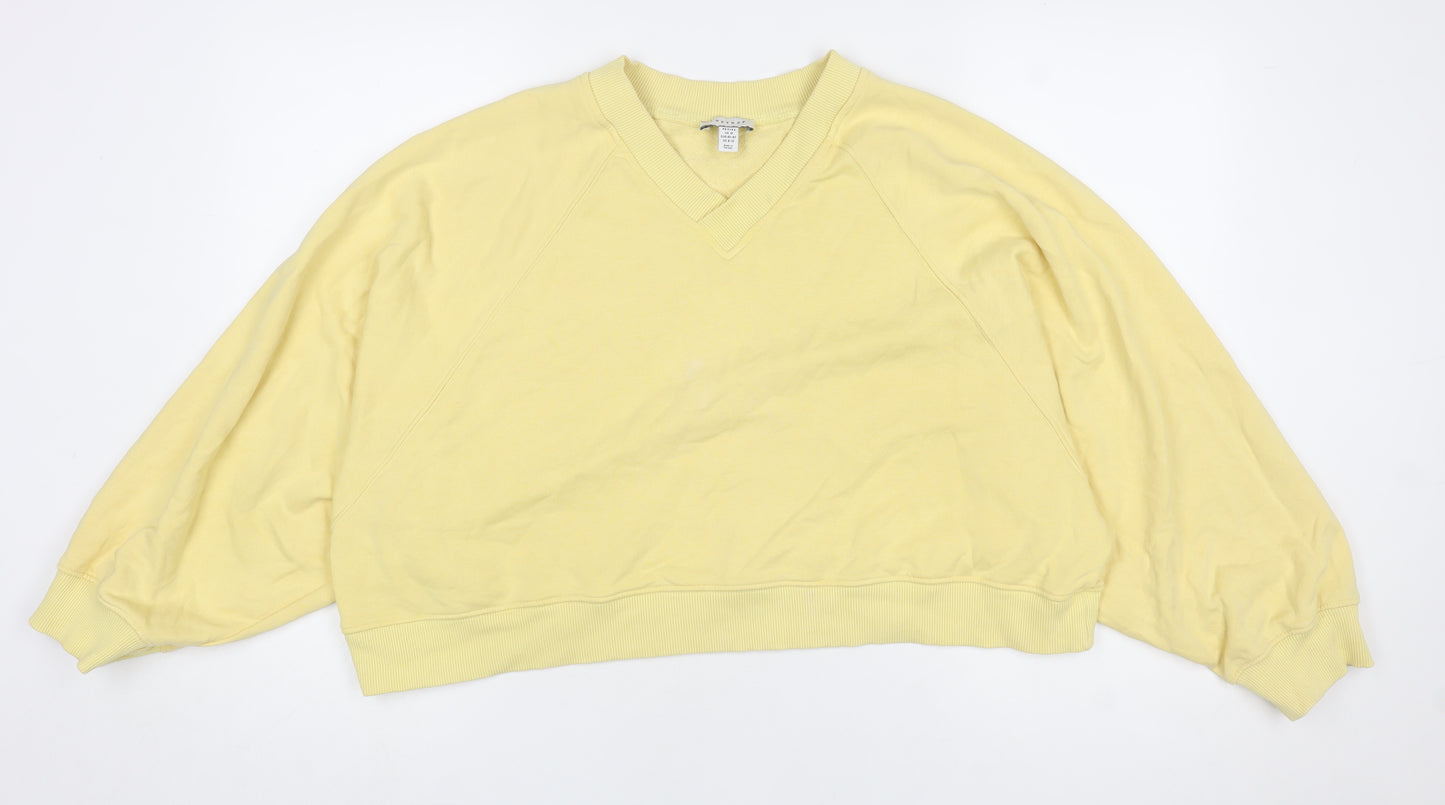 Topshop Women Petite Yellow V-Neck Long Sleeve Pullover Sweatshirt M