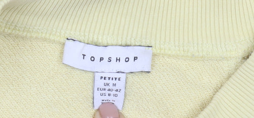 Topshop Women Petite Yellow V-Neck Long Sleeve Pullover Sweatshirt M
