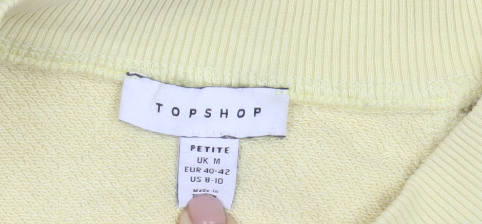 Topshop Women Petite Yellow V-Neck Long Sleeve Pullover Sweatshirt M