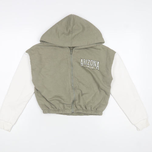 New Look Girls Green Arizona Print Cropped Hooded Zip Jacket - Size 10 Years