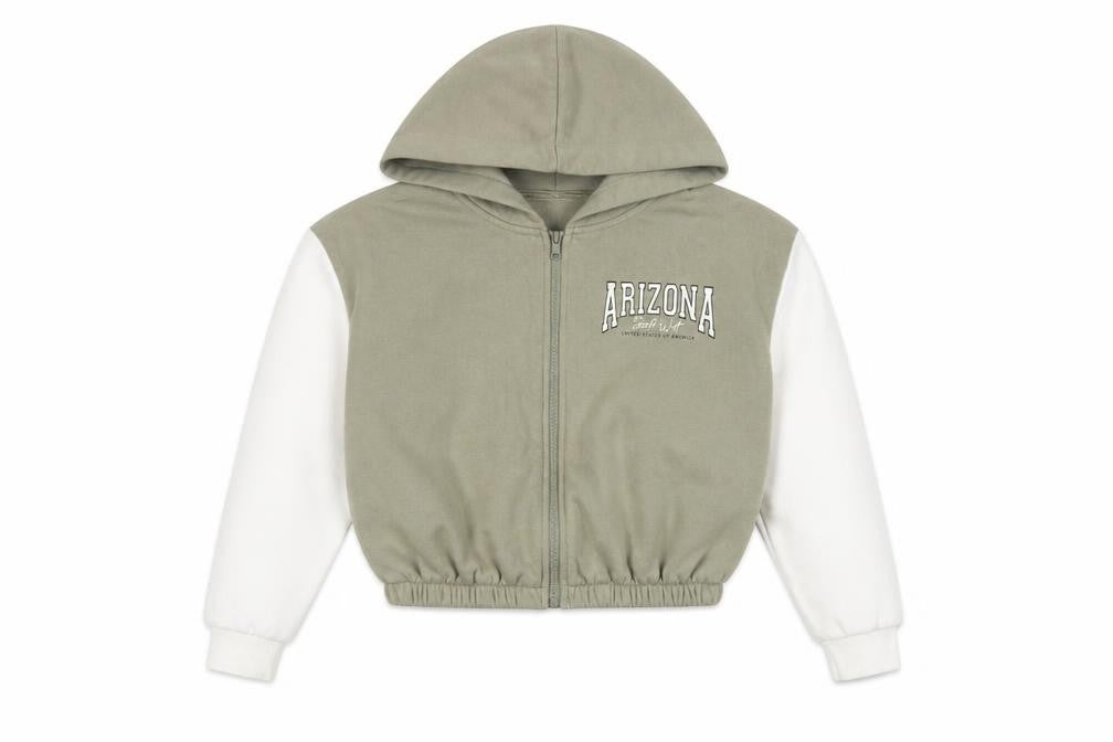 New Look Girls Green Arizona Print Cropped Hooded Zip Jacket - Size 10 Years