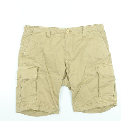 Next Men's Beige Cargo Shorts Size 34 Regular Cotton Belted Summer