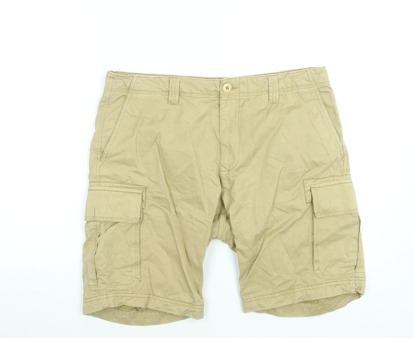 Next Men's Beige Cargo Shorts Size 34 Regular Cotton Belted Summer