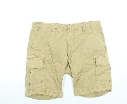 Next Men's Beige Cargo Shorts Size 34 Regular Cotton Belted Summer